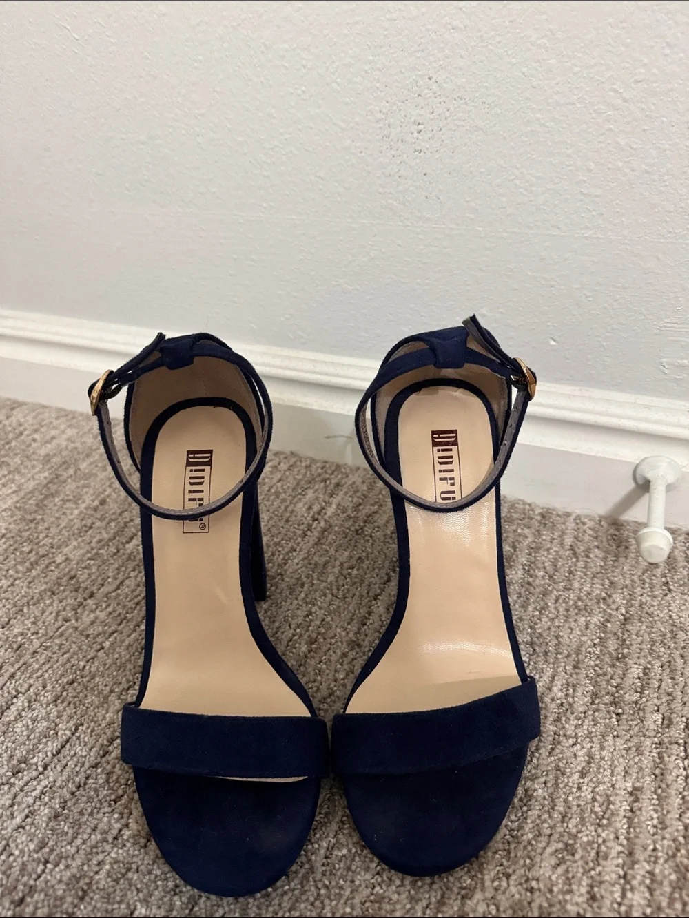 Women’s Navy Suede Block Heel Sandals with Ankle Strap